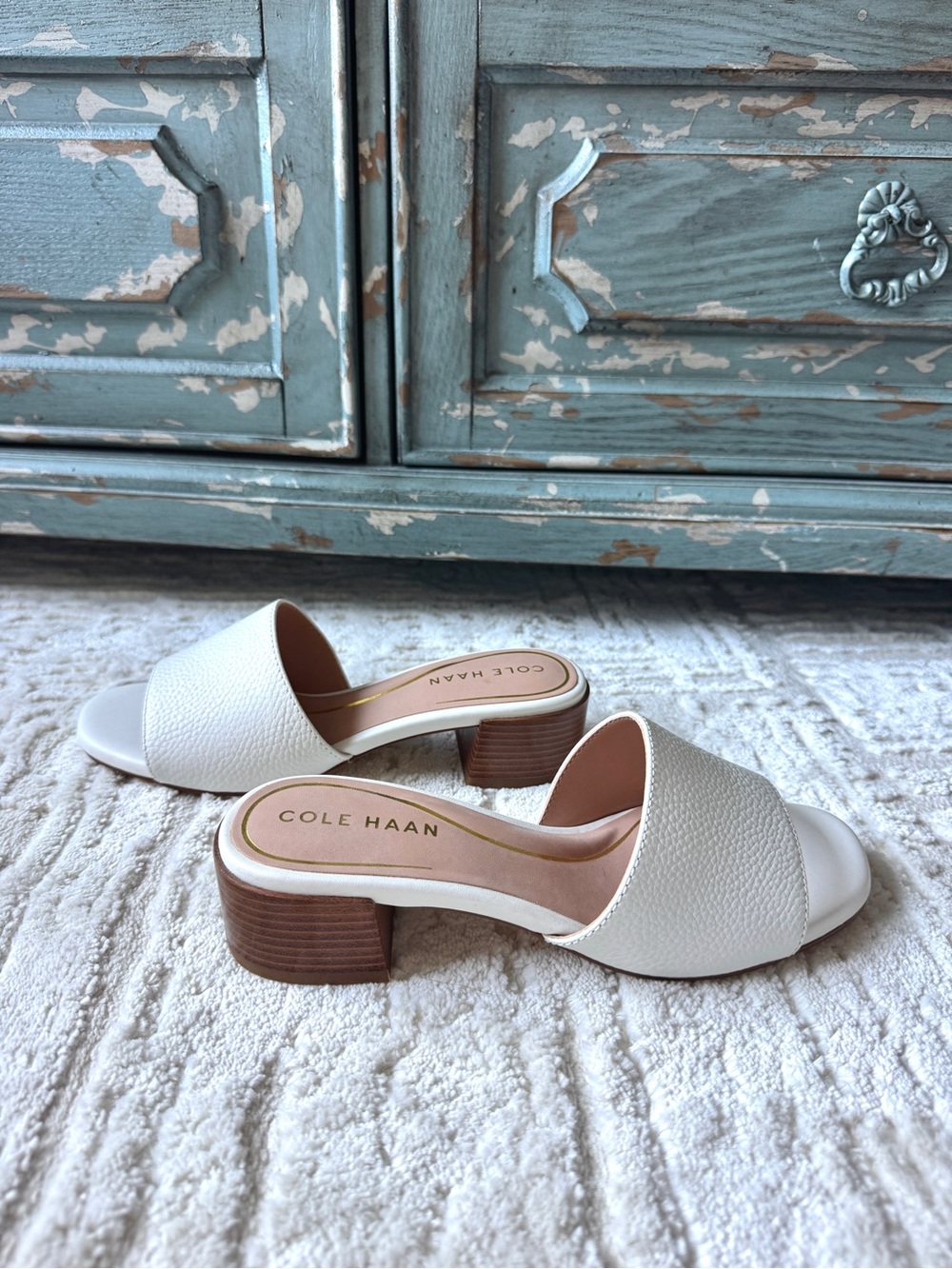 Cole Haan White / Cream Leather Slide Mules Block Heel. Y2K / vintage 90s - Picture 2 of 6